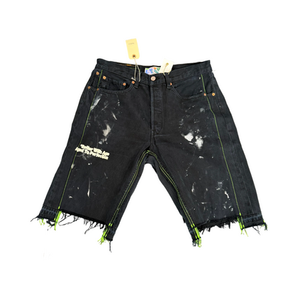 Better With Age Monroe Triple-Wide Paint Splatter Denim Shorts