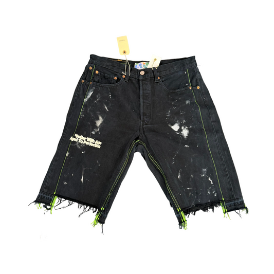 Better With Age Monroe Triple-Wide Paint Splatter Denim Shorts