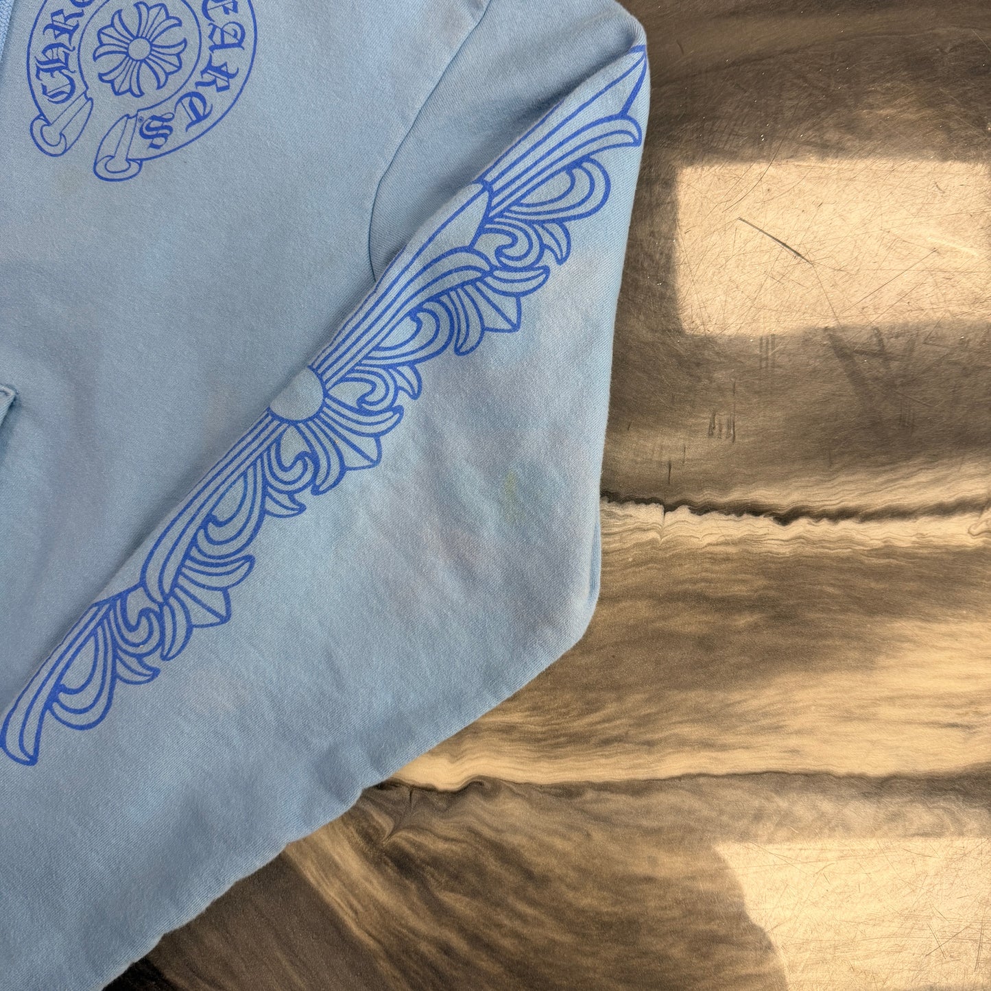 Chrome Hearts Blue Miami Horseshoe Floral Sleeve Hoodie