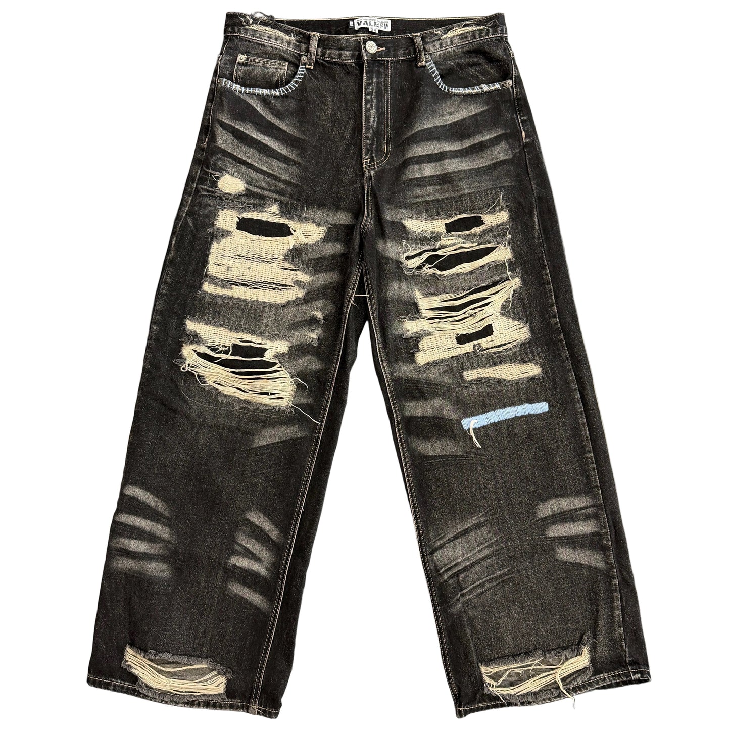 Vale Forever Black Yarn Distressed Baggy Denim Jeans