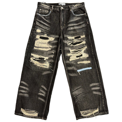 Vale Forever Black Yarn Distressed Baggy Denim Jeans