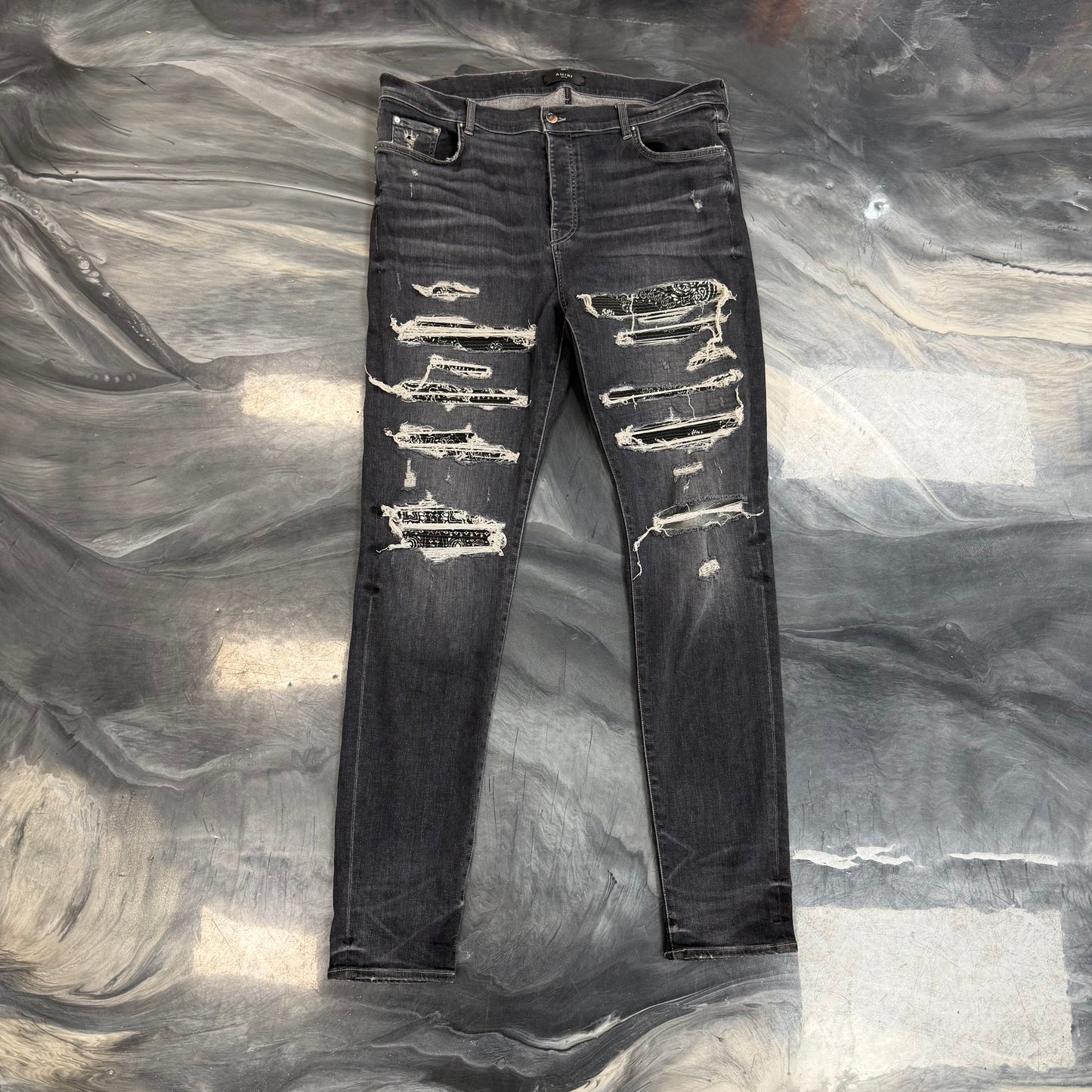 AMIRI Distressed Bandana Thrasher Jeans