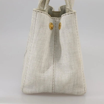 PRADA Canapa PM Hand Bag Canvas Gray Gold