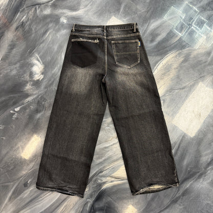 Vale Forever Black Yarn Distressed Baggy Denim Jeans