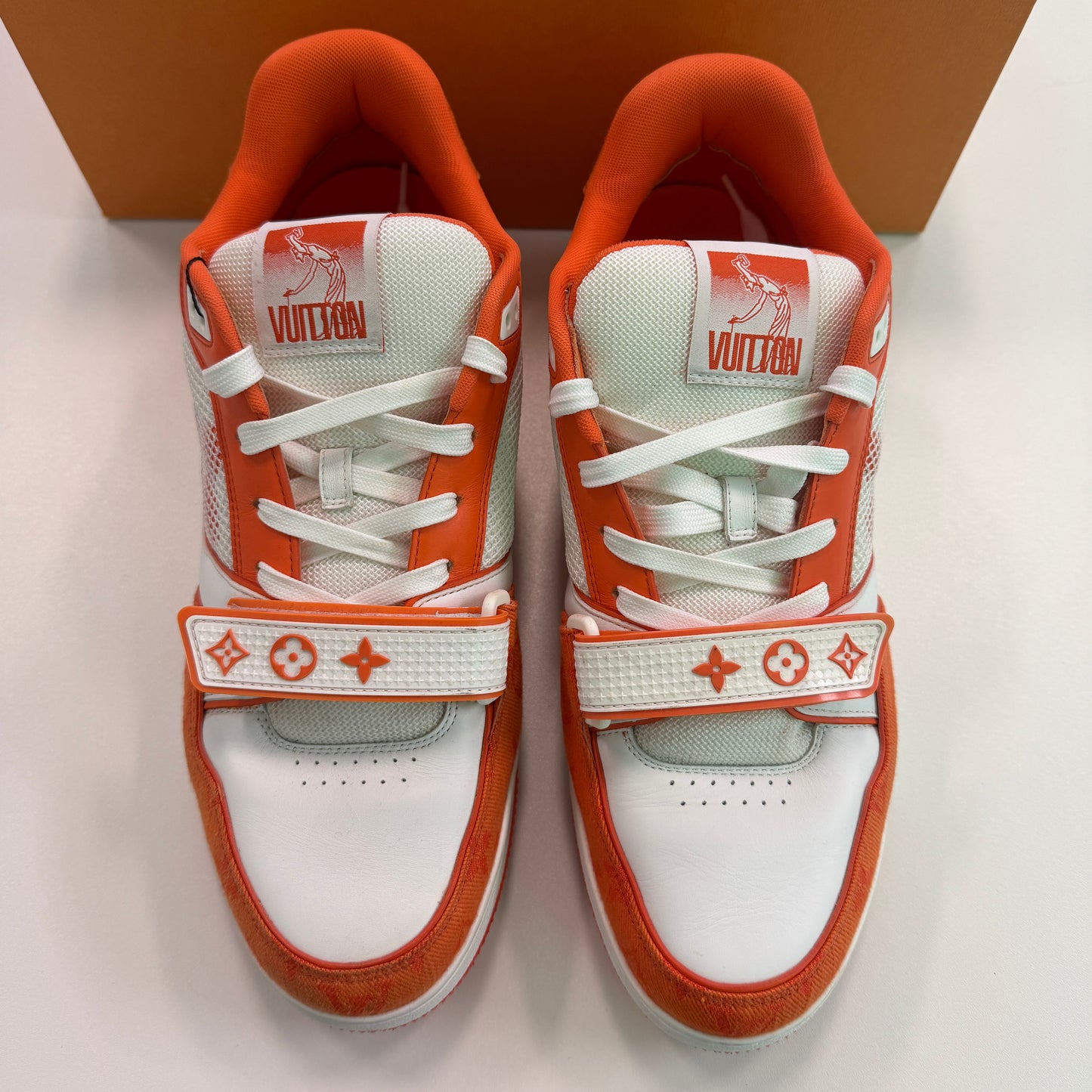 Louis Vuitton Trainer Low 'Velcro Strap - Orange Monogram Denim' (Used)