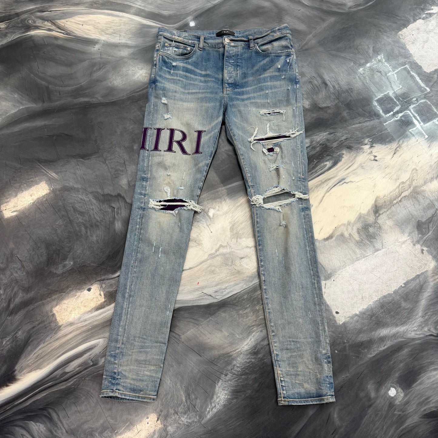 Amiri Men's MX1 Purple Spellout Denim
