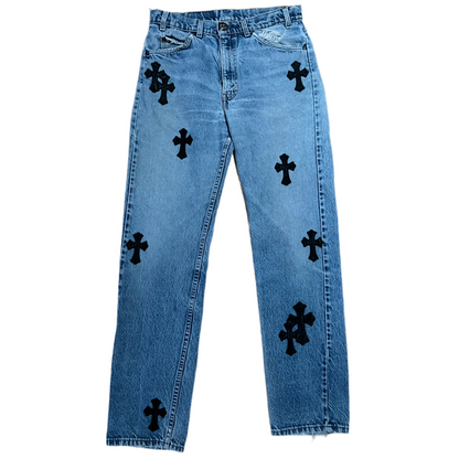 Chrome Hearts 505 Levi Black Cross Patch Denim Jeans