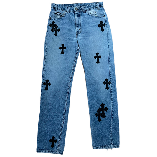 Chrome Hearts 505 Levi Black Cross Patch Denim Jeans