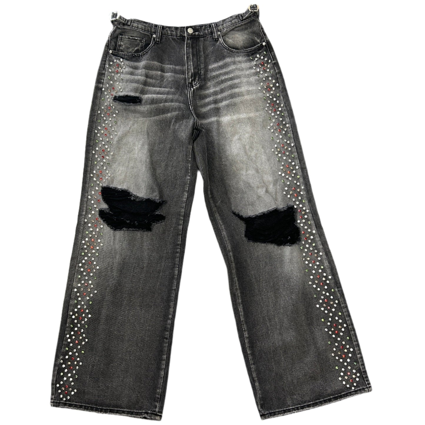 HMDD H Star Crystal Baggy Black Denim
