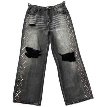 HMDD H Star Crystal Baggy Black Denim