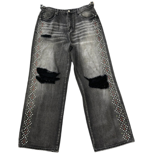 HMDD H Star Crystal Baggy Black Denim