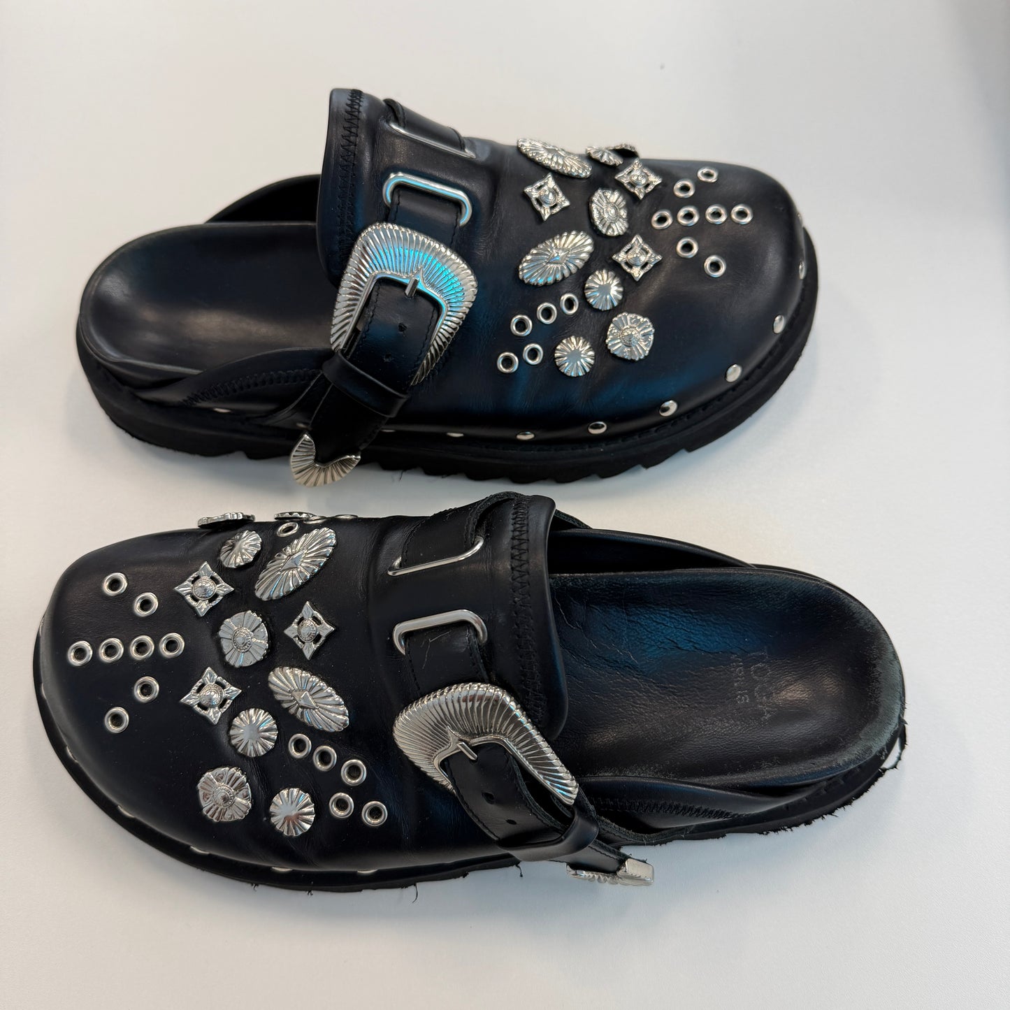 TOGA PULLA Black Eyelet Metal Sabot Slip-on Loafers (Used)(No Box)