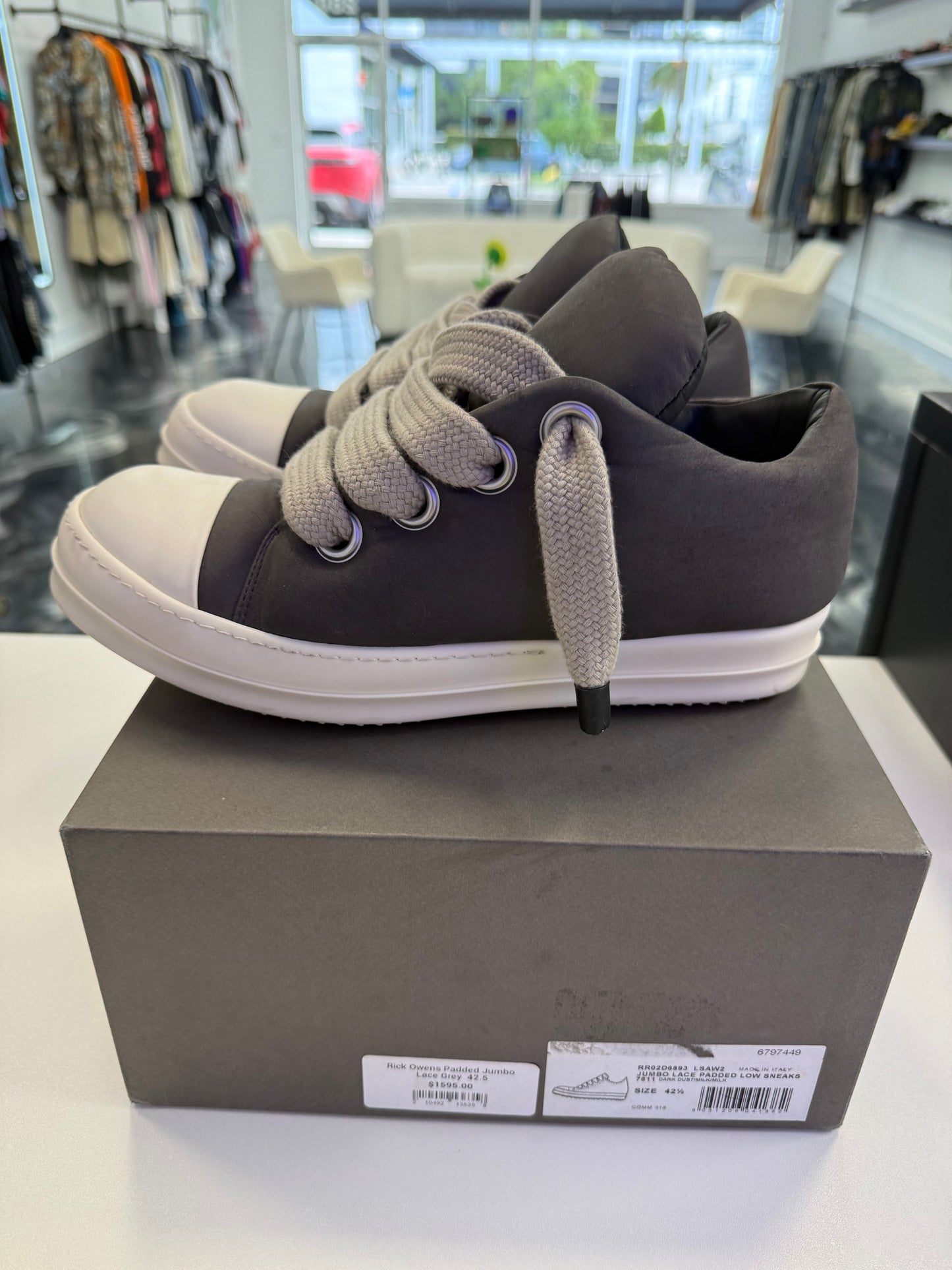 Rick Owens Sneakpeak Jumbo Lace Padded In Pelle Grigia