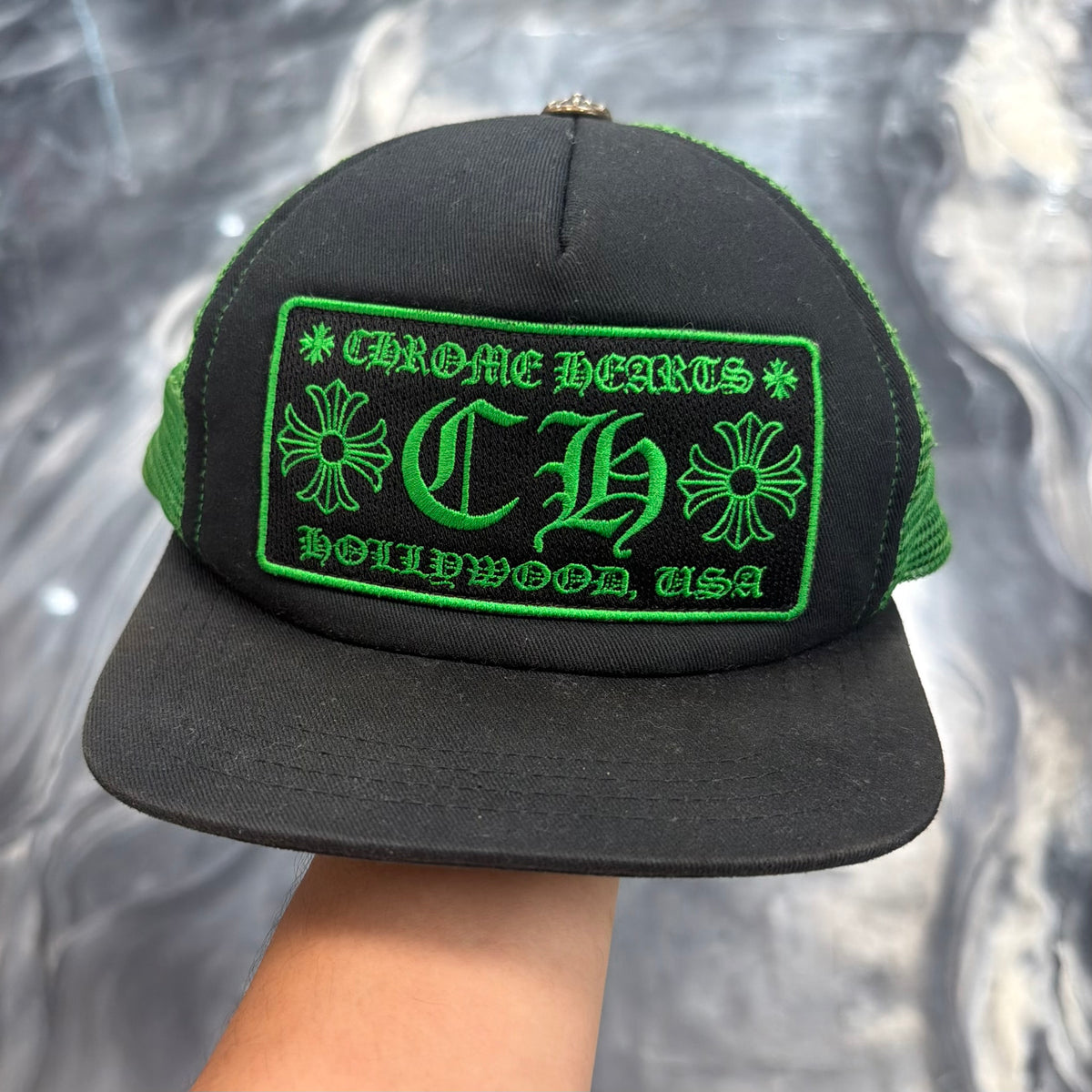 Chrome Hearts CH Hollywood Trucker Hat (Black/Green)