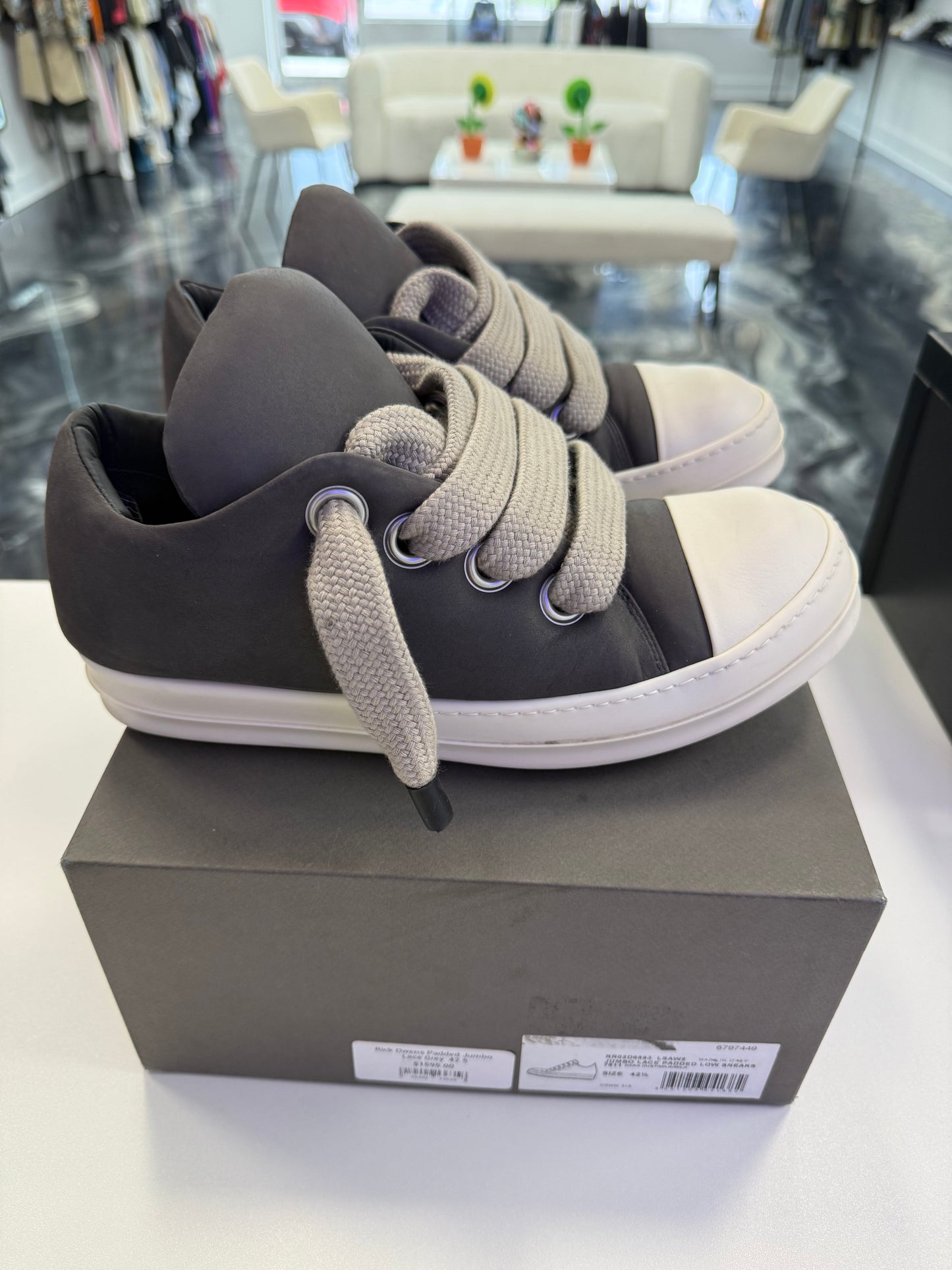 Rick Owens Sneakpeak Jumbo Lace Padded In Pelle Grigia