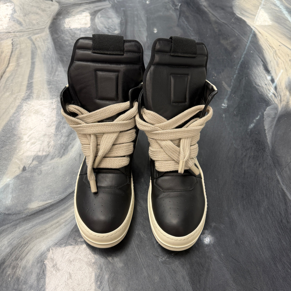 RICK OWENS Black Temple Jumbolace Geobasket Sneakers (Used)(No Box)
