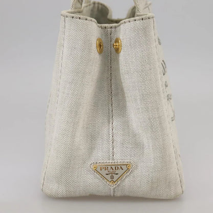 PRADA Canapa PM Hand Bag Canvas Gray Gold