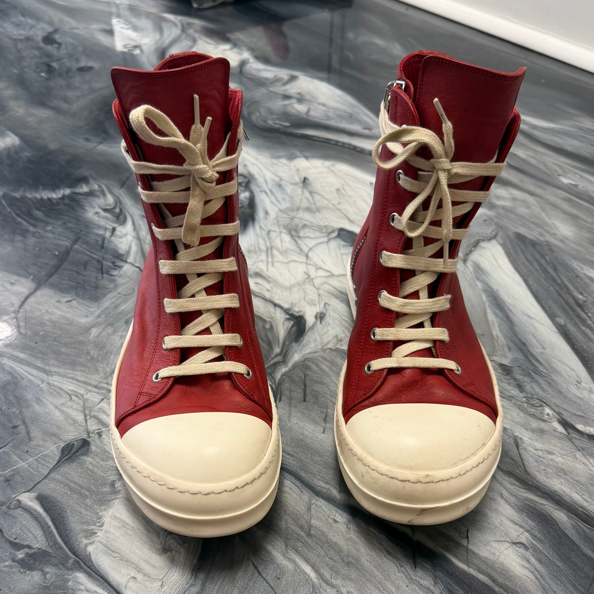 Rick Owens Ramone Highs Red / White (USED NO BOX)