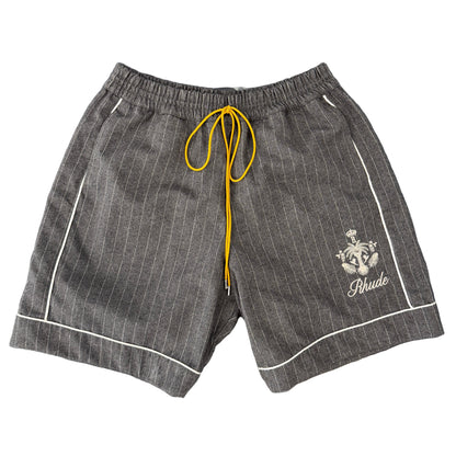 Rhude Grey Pinstriped Drawstring Shorts