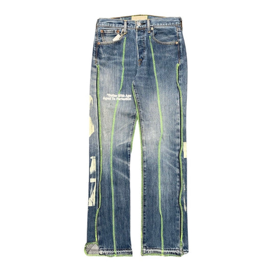 Better With Age Blue Derby Pleated Jeans Medium Wash Indigo