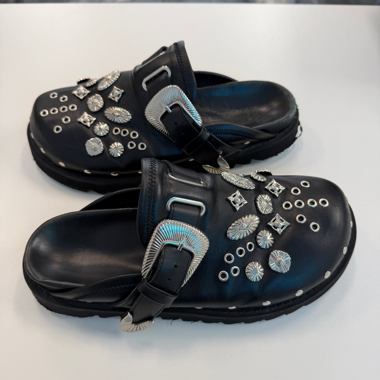 TOGA PULLA Black Eyelet Metal Sabot Slip-on Loafers (Used)(No Box)