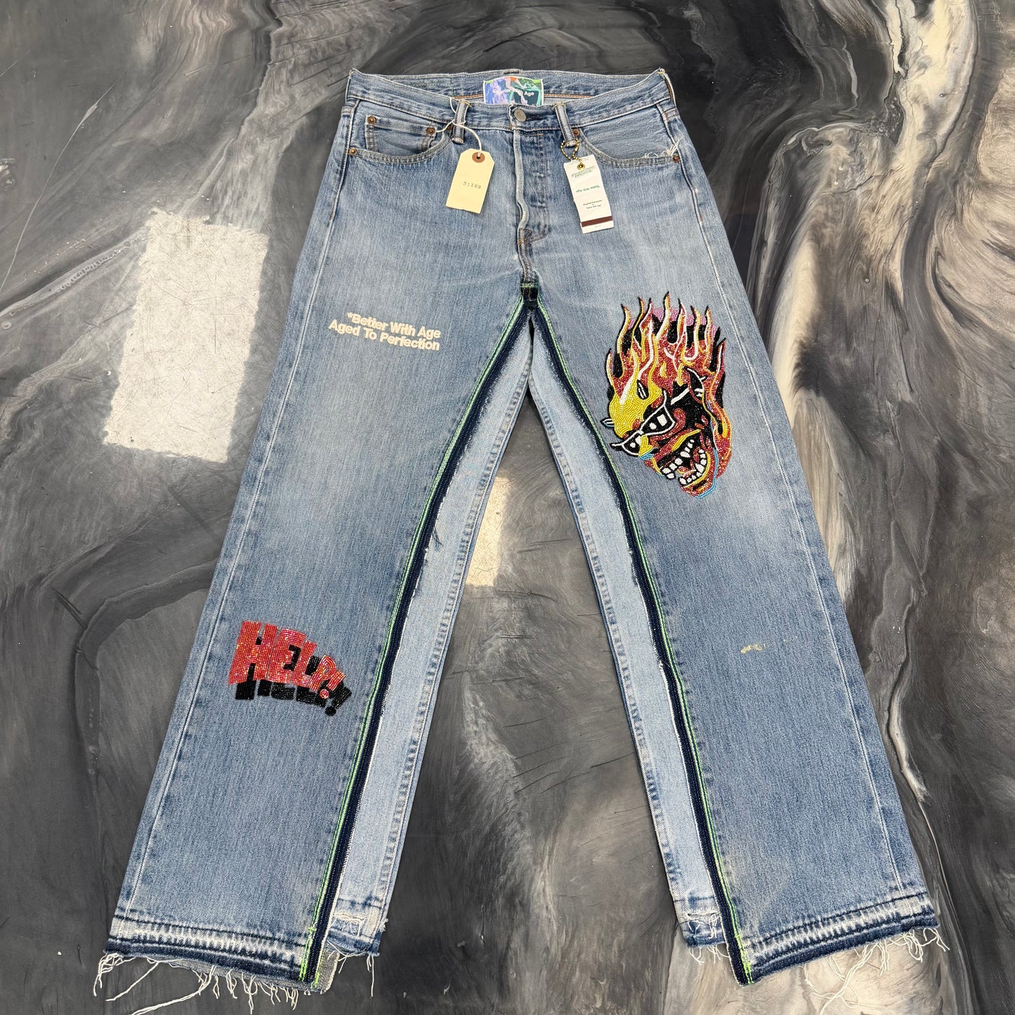 Better With Age Sham Hand-Beaded Double-Wide Jeans