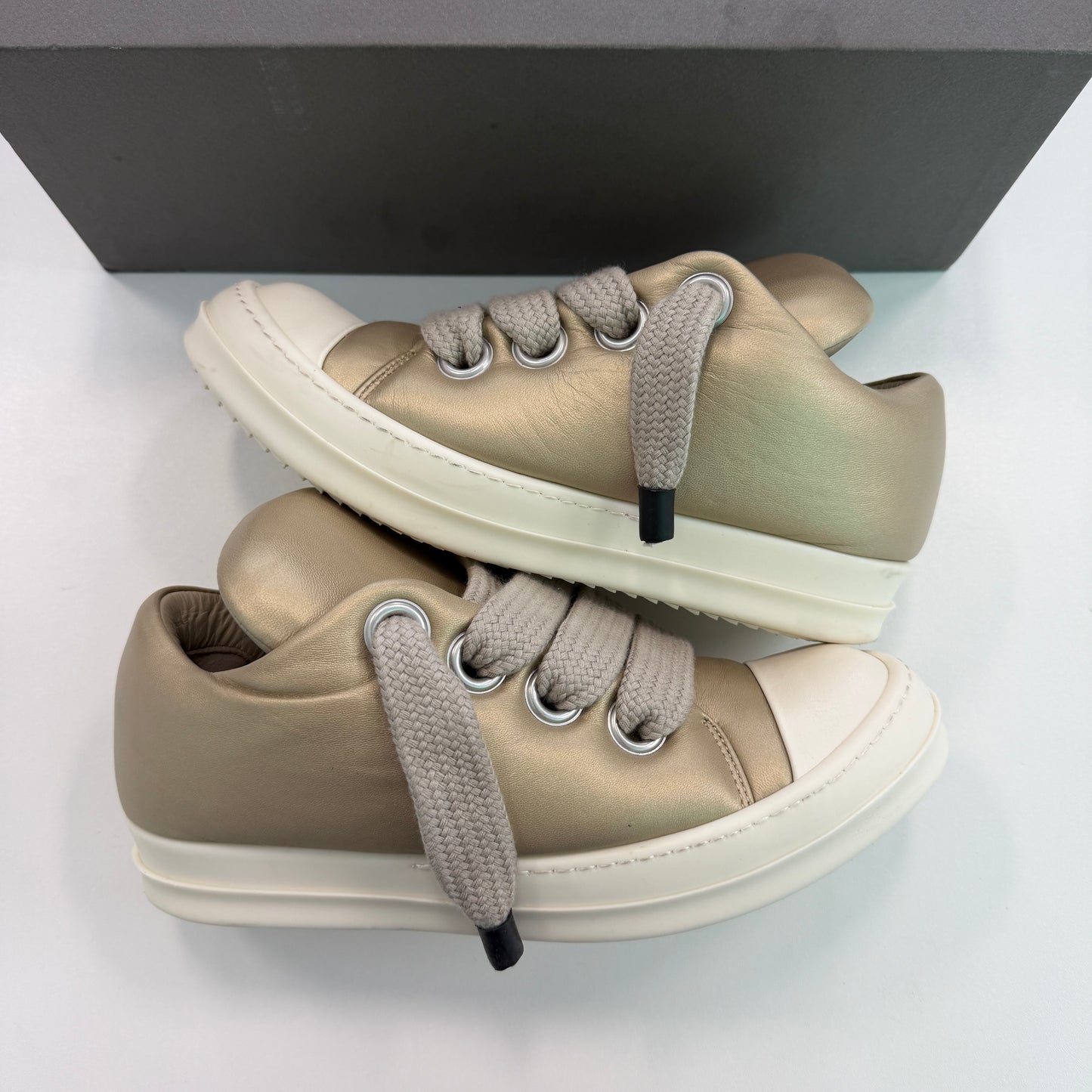 Rick Owens Padded Jumbo Lace Leather Ramone Low Gold Milk (Used)