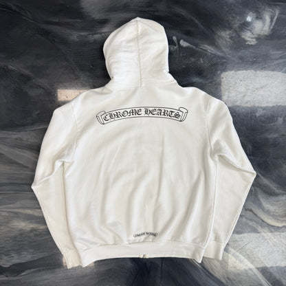 Chrome Hearts Scroll Logo White Zip Up Hoodie