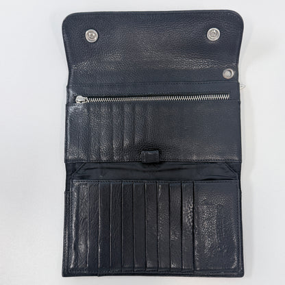 Chrome Hearts Wave Wallet Silver Cross Plus
Black Leather With Dagger Zippers