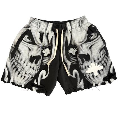 Vertabrae Skull Face Shorts Black
