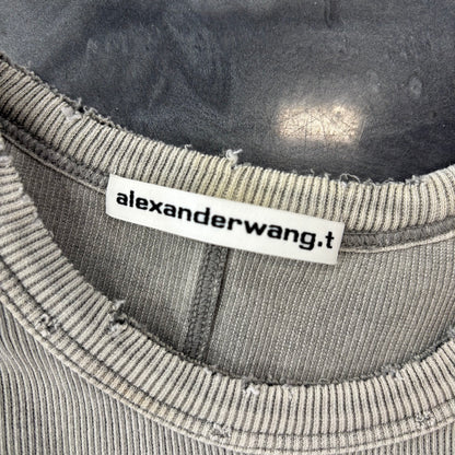 Alexander Wang Women’s Distressed Edge Rib Baby Tee Grey
