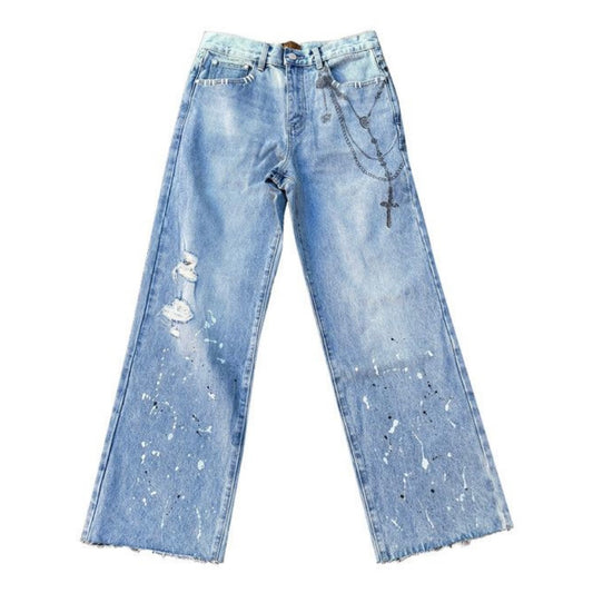 Birth Of Royal Child Cross Chains Washed Denim Blue