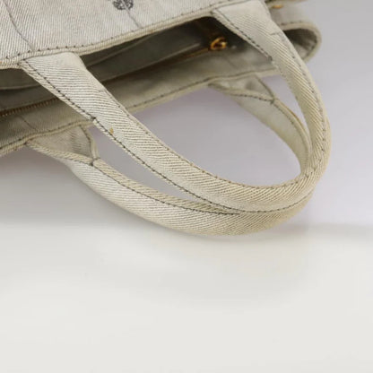PRADA Canapa PM Hand Bag Canvas Gray Gold
