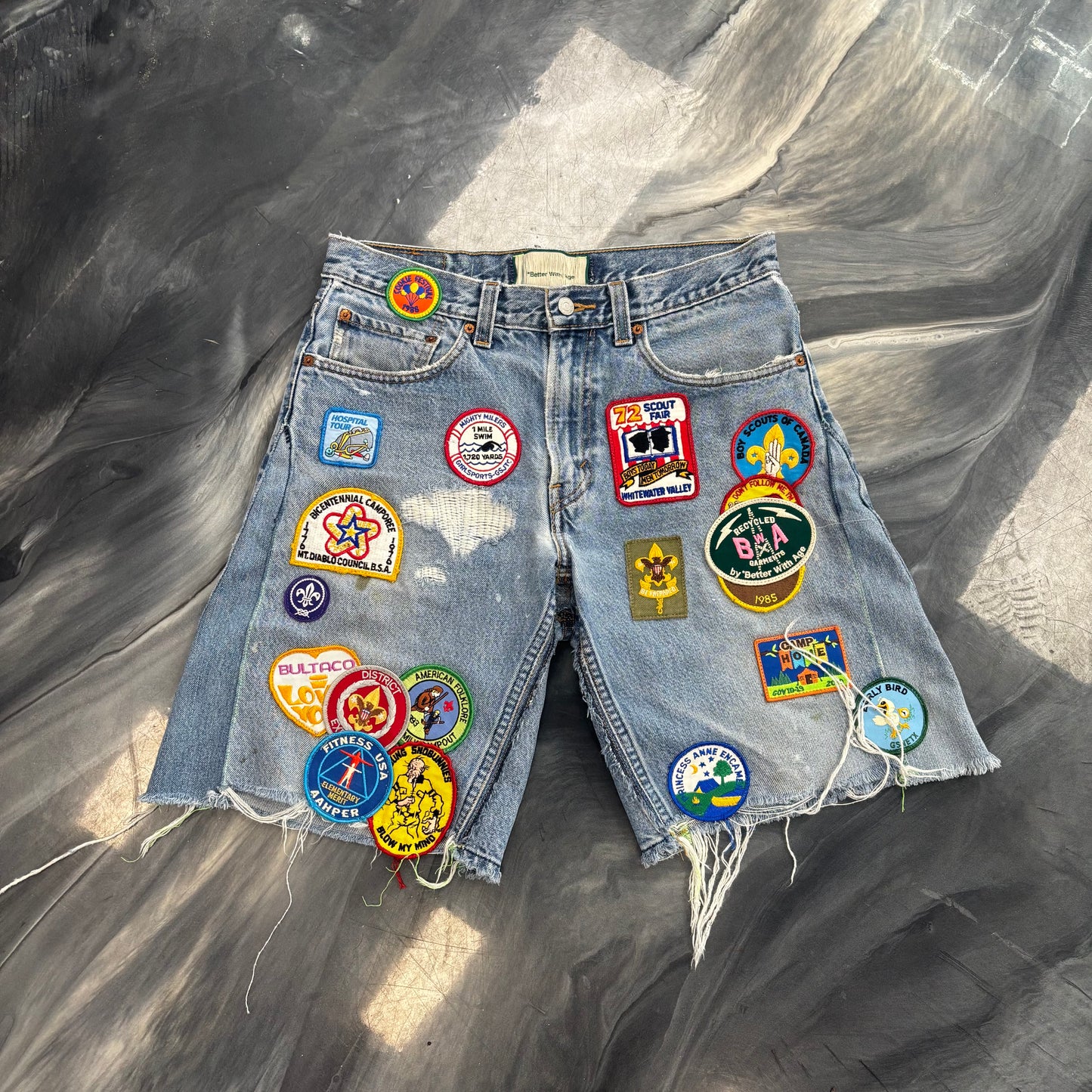 Better With Age Patchwork Denim Shorts