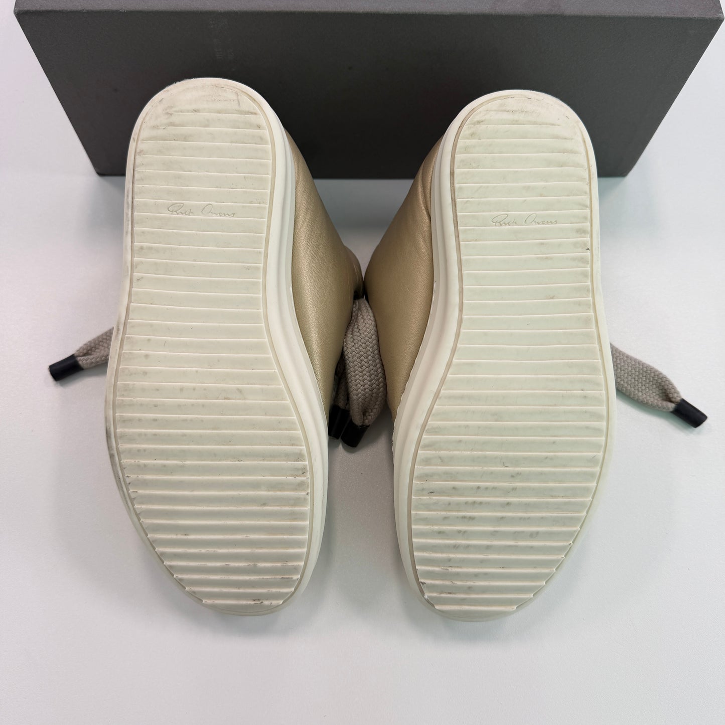 Rick Owens Padded Jumbo Lace Leather Ramone Low Gold Milk (Used)