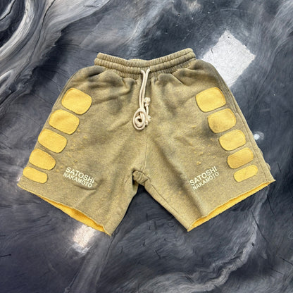 Satoshi Nakamoto Distressed Patchwork  Moto Shorts