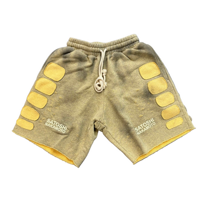 Satoshi Nakamoto Distressed Patchwork  Moto Shorts
