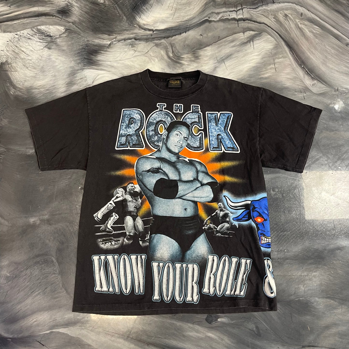 1999 WWF The Rock "Know Your Role And Shut Your Mouth" Vintage All-Over Print Tee