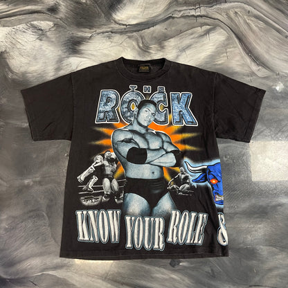 1999 WWF The Rock "Know Your Role And Shut Your Mouth" Vintage All-Over Print Tee