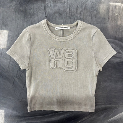 Alexander Wang Women’s Distressed Edge Rib Baby Tee Grey