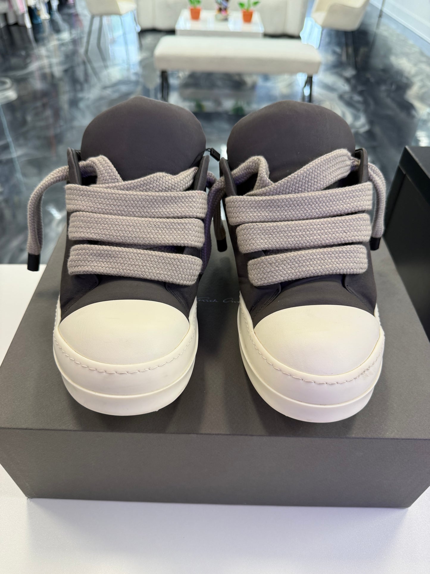 Rick Owens Sneakpeak Jumbo Lace Padded In Pelle Grigia