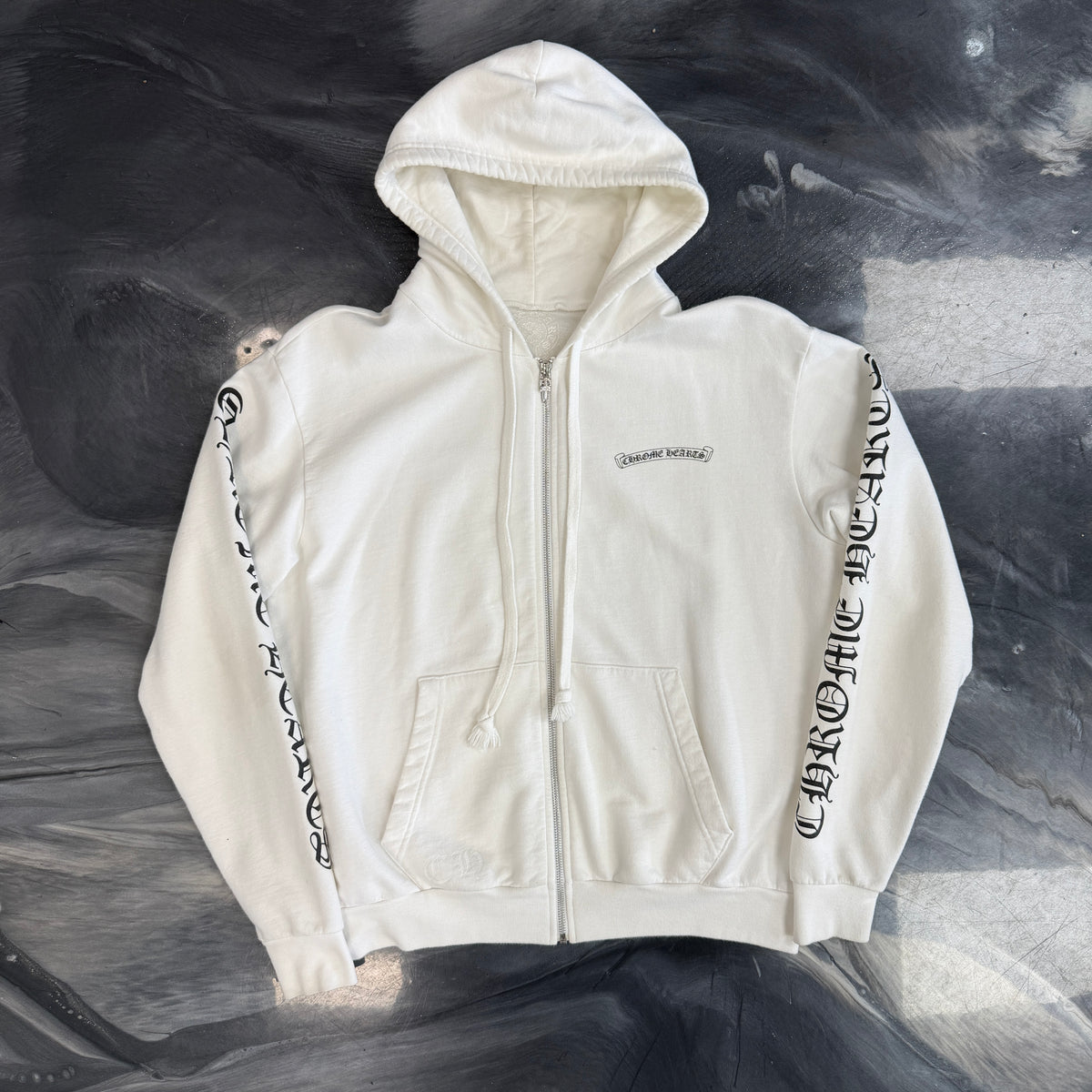 Chrome Hearts Scroll Logo White Zip Up Hoodie