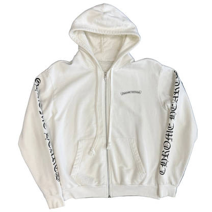 Chrome Hearts Scroll Logo White Zip Up Hoodie