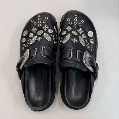 TOGA PULLA Black Eyelet Metal Sabot Slip-on Loafers (Used)(No Box)