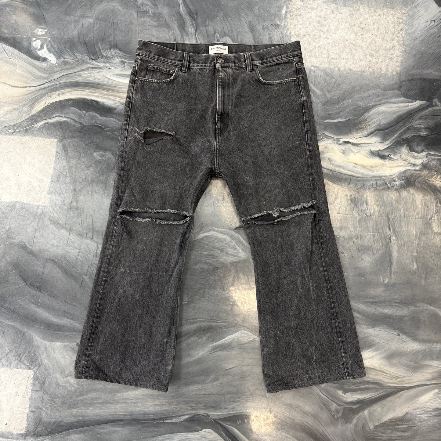 Balenciaga Black Distressed Flare Denim Jeans ￼