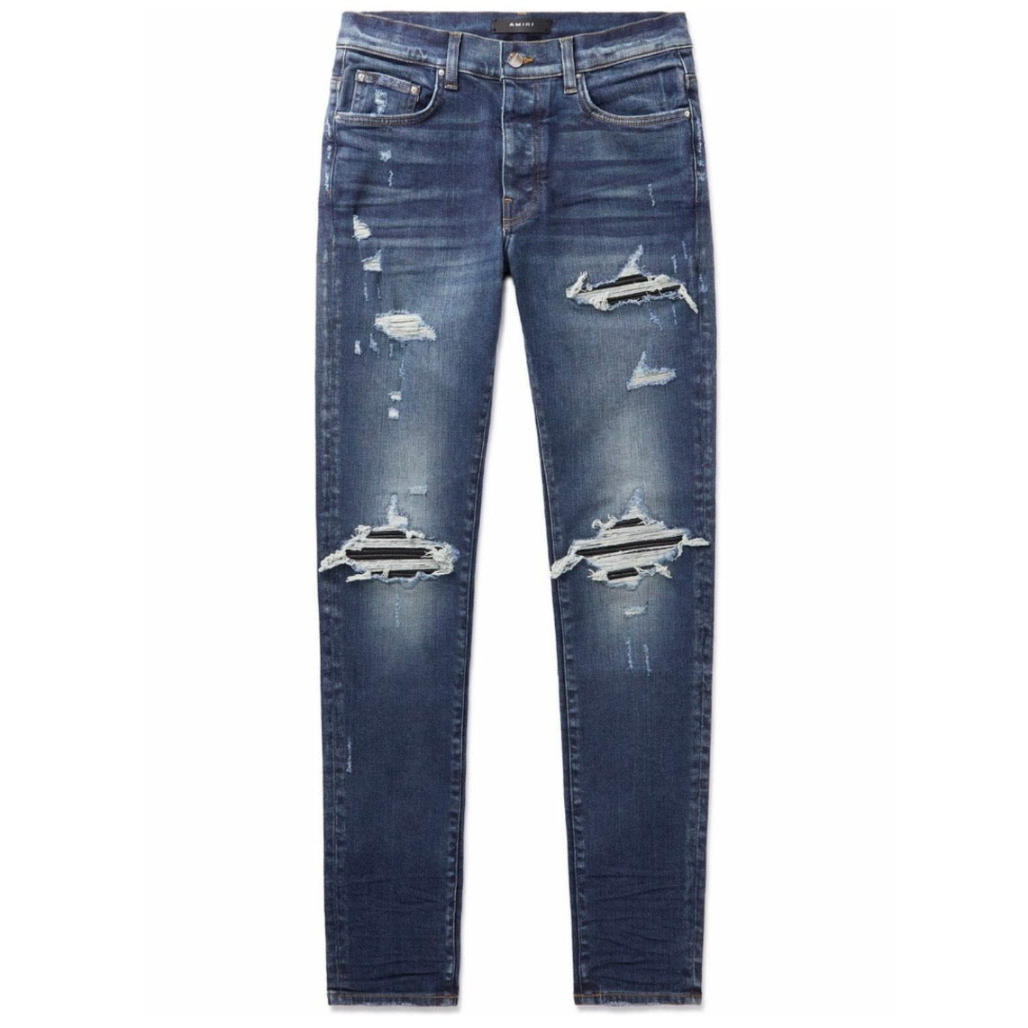 AMIRI MX1 Leather-Panelled Distressed Jeans