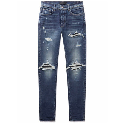 AMIRI MX1 Leather-Panelled Distressed Jeans
