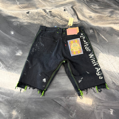 Better With Age Monroe Triple-Wide Paint Splatter Denim Shorts