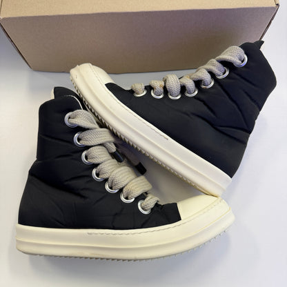 Rick Owens DRKSHDW Hollywood Jumbo Lace Puffer High Top Ramones Black Milk (Used)