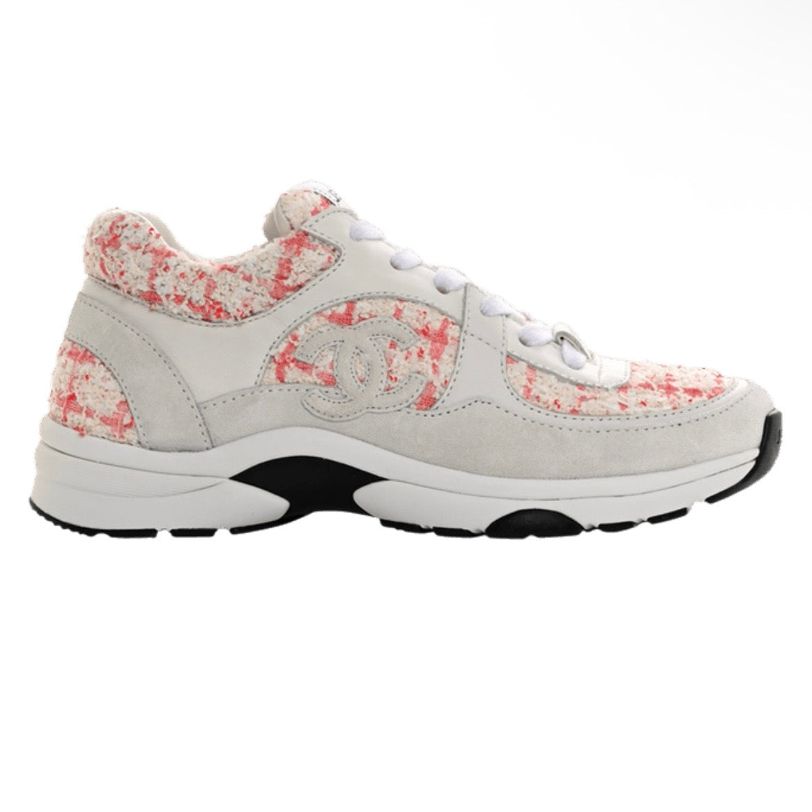 Chanel CC Logo Sneaker Ecru Pink Tweed (USED NO BOX)